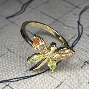 Dragonfly Ring with Orange and Green Stones Size 9.5